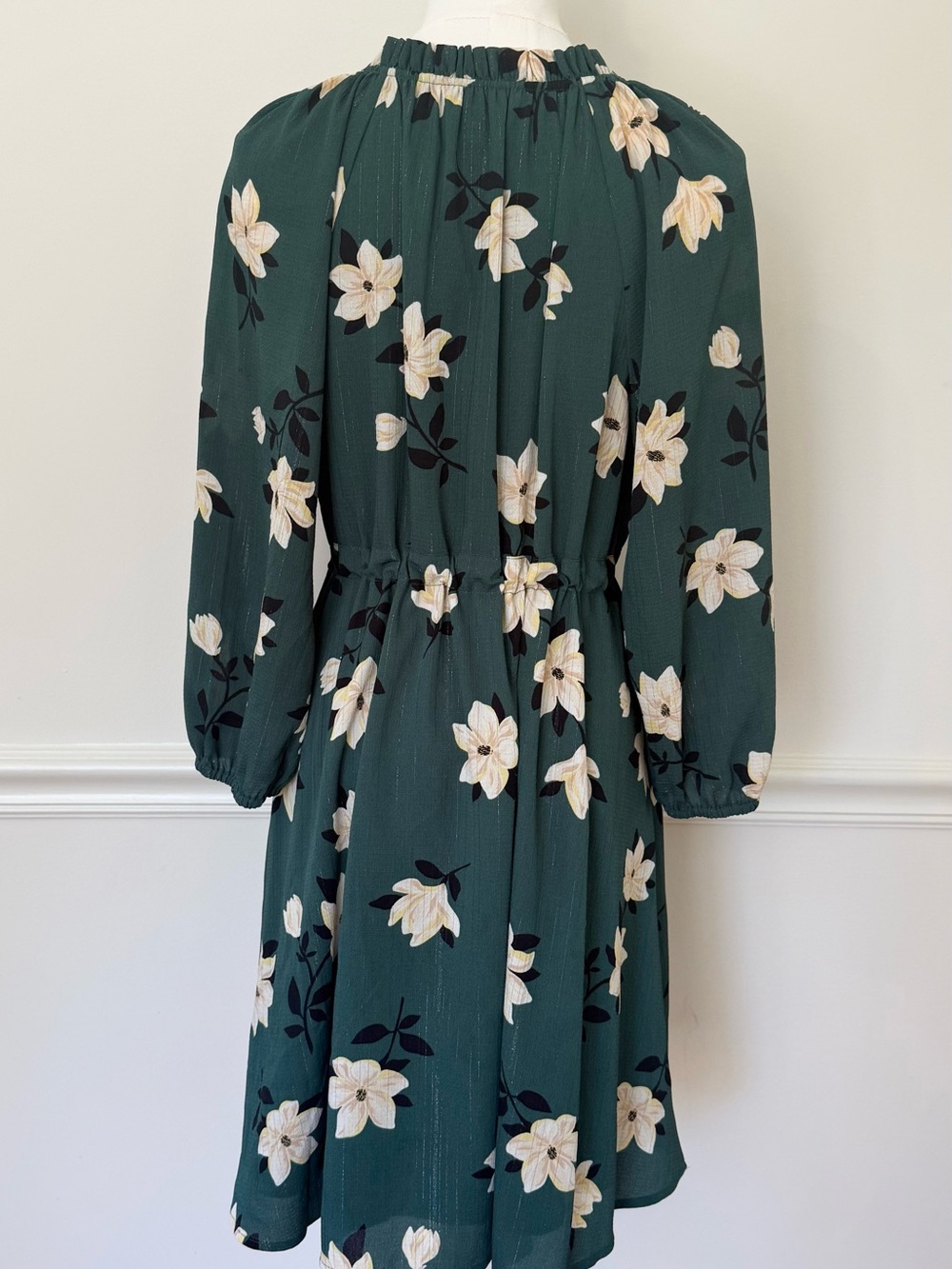 Draper James Dark Teal Floral Tie-Waist Long Sleeve Dress - Picture 3 of 5